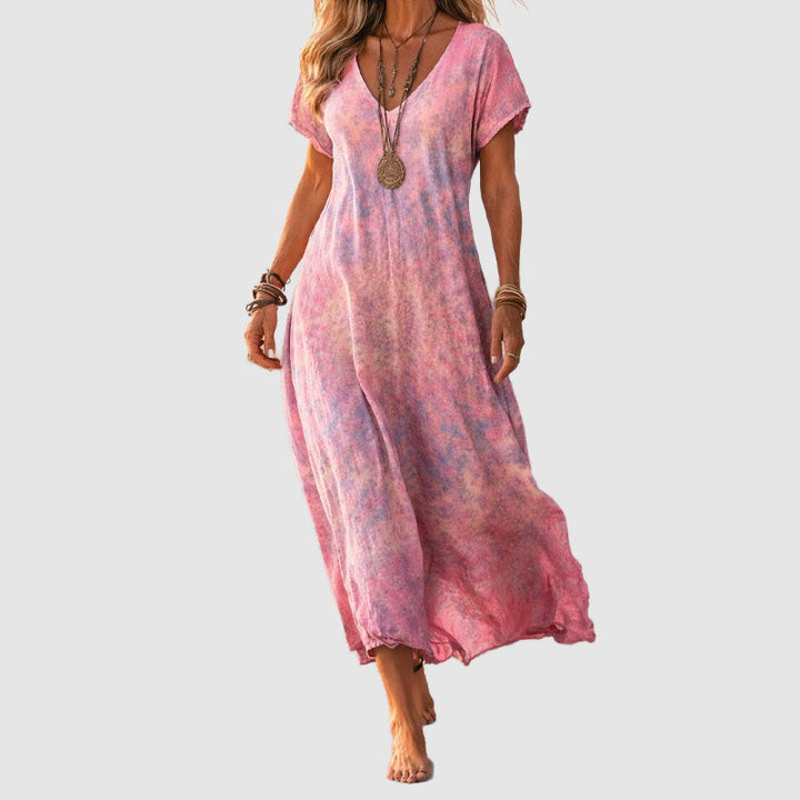 Sabrina - Women's Boho Print V-Neck Short Sleeve Dress