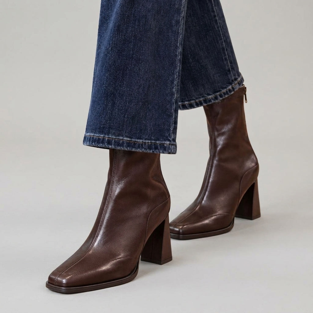 Sabrina - Women's Square Toe Ankle Boots with Block Heel 1