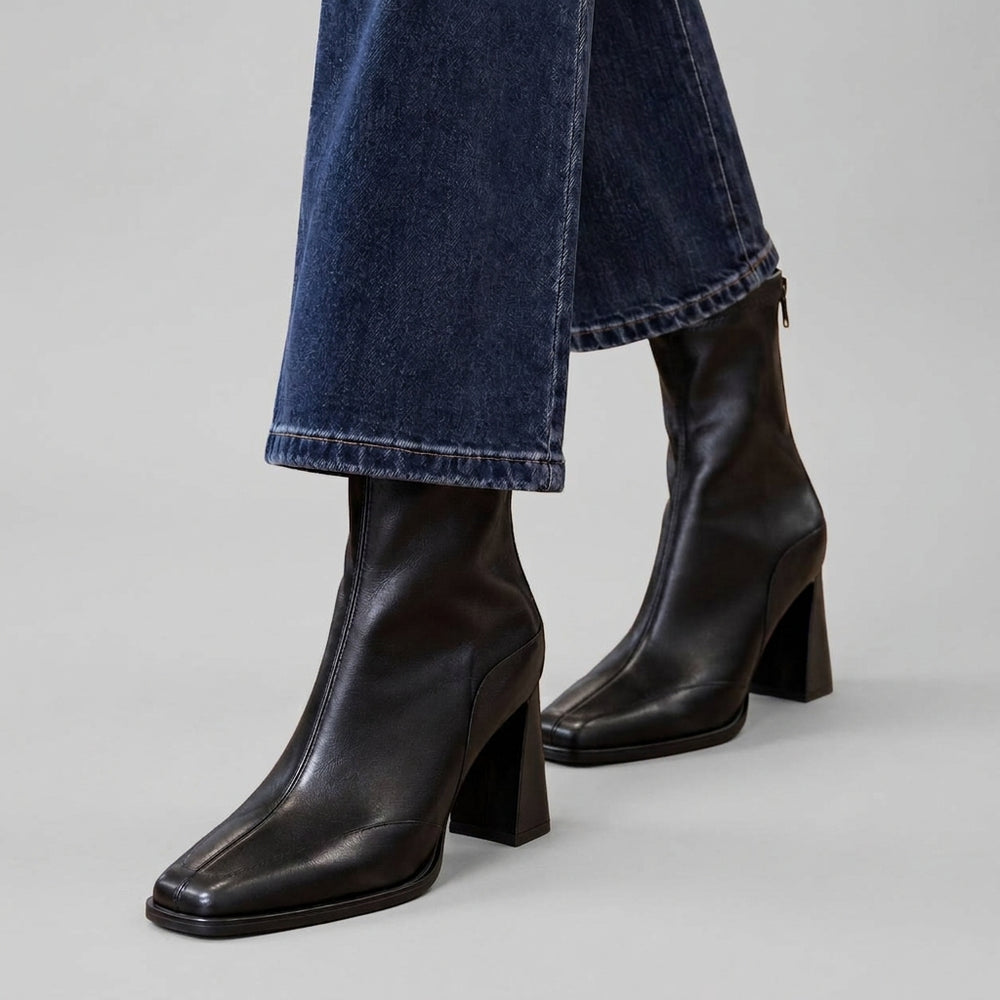 Sabrina - Women's Square Toe Ankle Boots with Block Heel 2