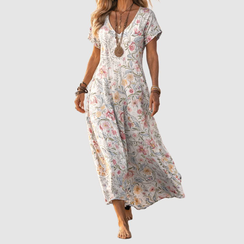 Sabrina - Women's Boho Print V-Neck Short Sleeve Dress
