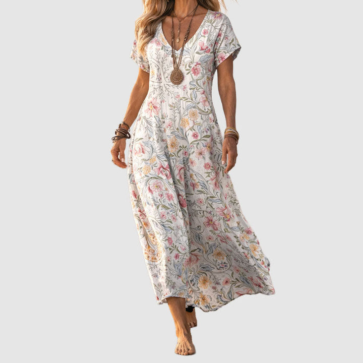 Sabrina - Women's Boho Print V-Neck Short Sleeve Dress