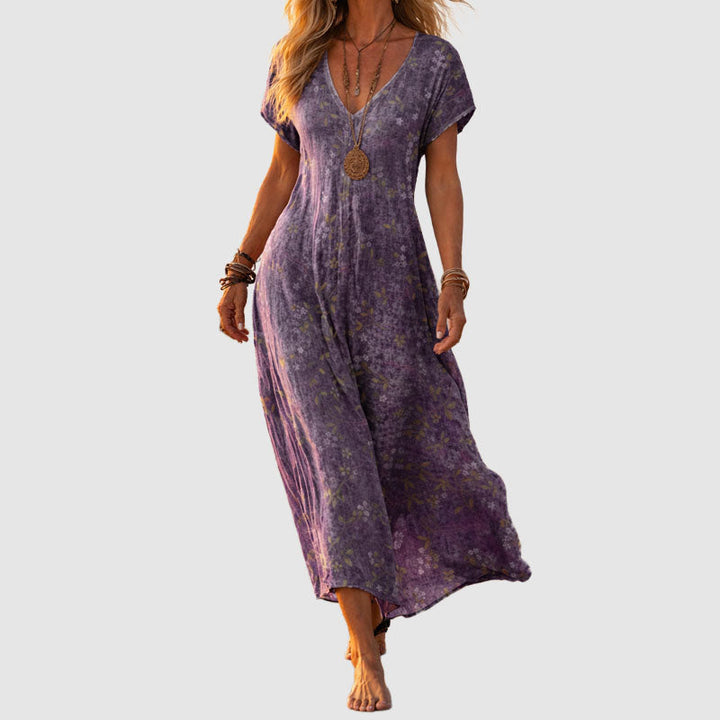 Sabrina - Women's Boho Print V-Neck Short Sleeve Dress