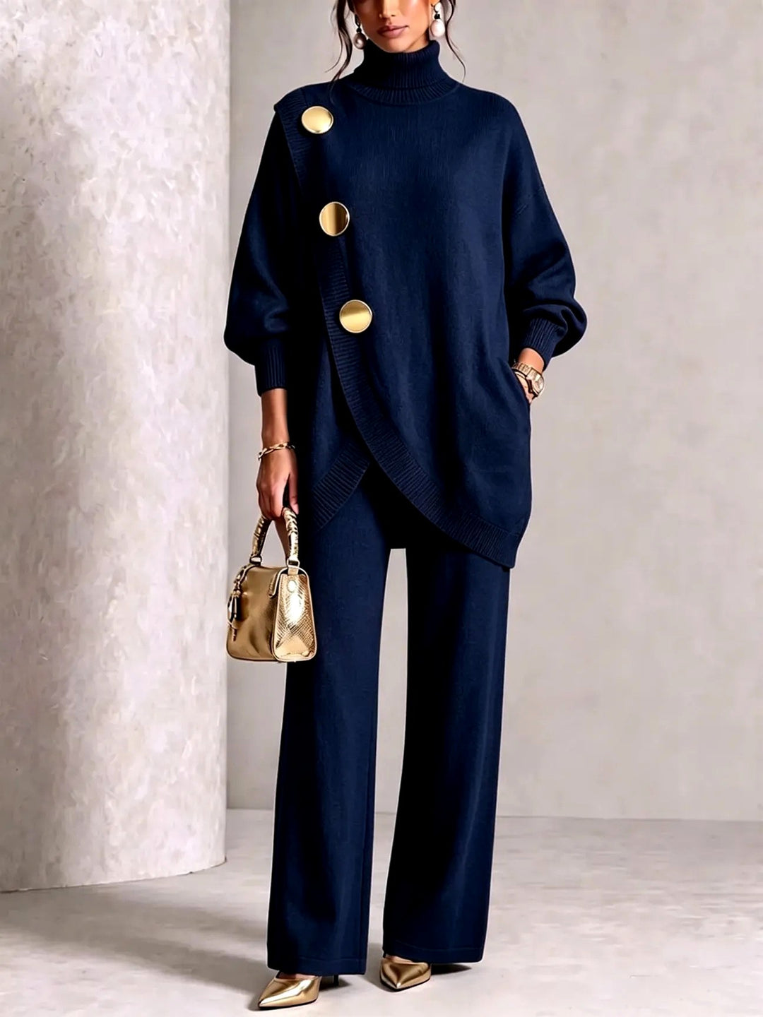 Sandra - Women's Turtleneck Sweater and Wide Leg Pants Set
