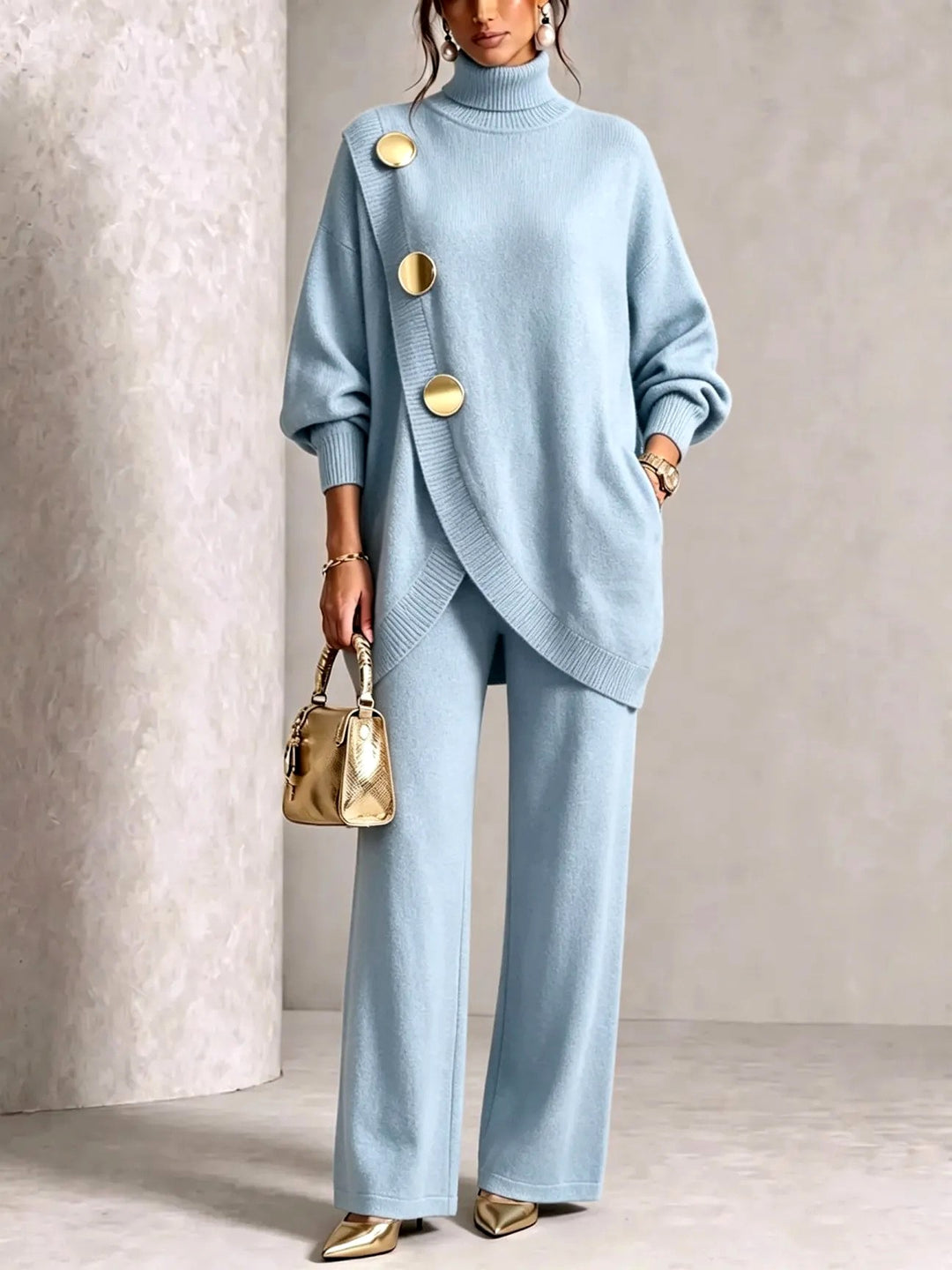 Sandra - Women's Turtleneck Sweater and Wide Leg Pants Set