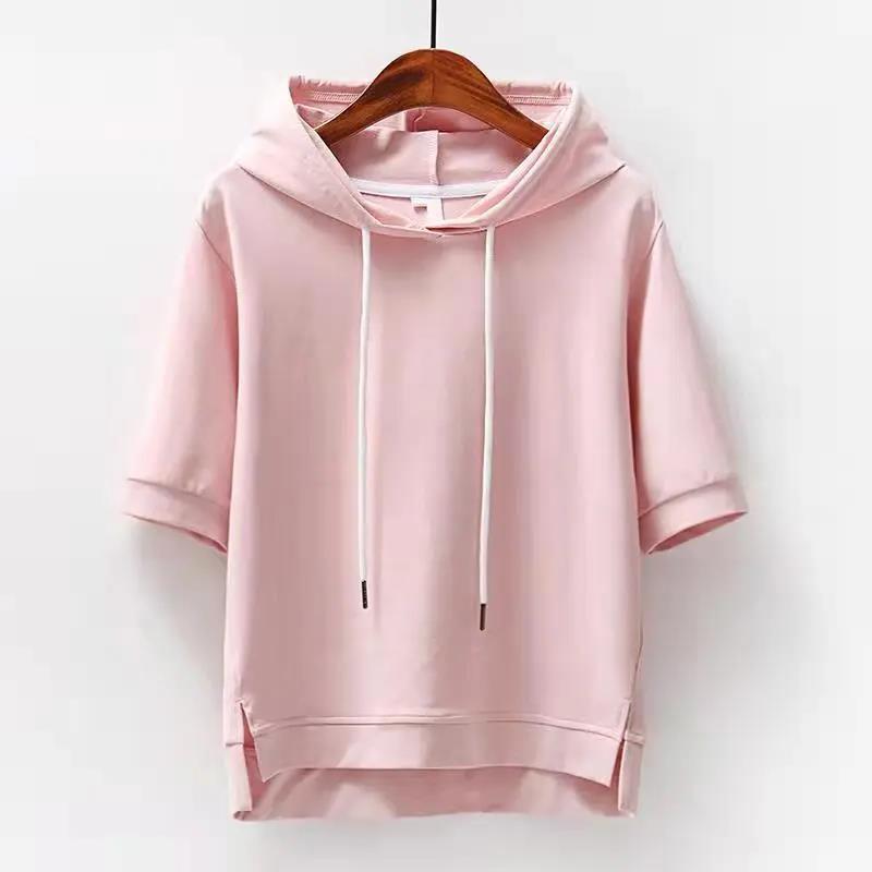 Sarah - Women's Short-Sleeve Drawstring Pullover Hoodie