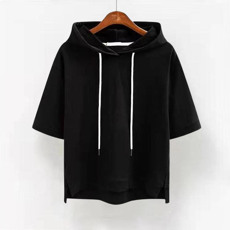 Sarah - Women's Short-Sleeve Drawstring Pullover Hoodie
