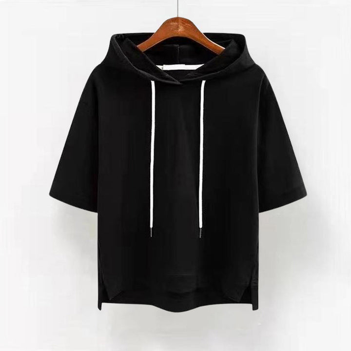 Sarah - Women's Short-Sleeve Drawstring Pullover Hoodie