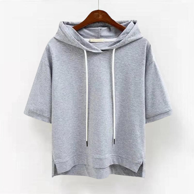 Sarah - Women's Short-Sleeve Drawstring Pullover Hoodie