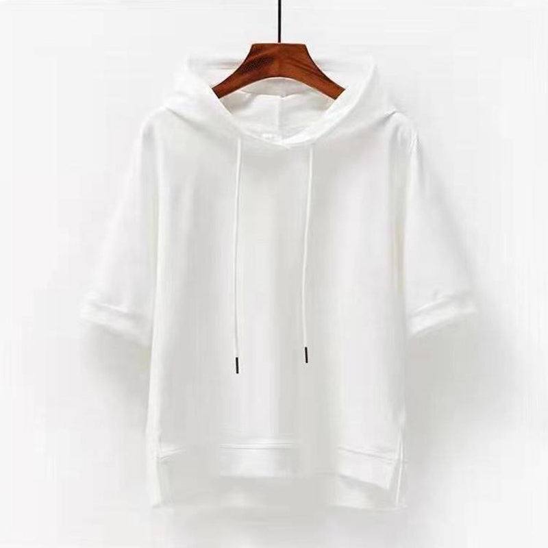 Sarah - Women's Short-Sleeve Drawstring Pullover Hoodie