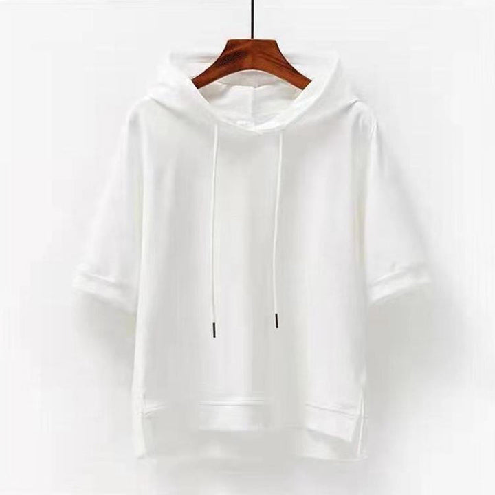 Sarah - Women's Short-Sleeve Drawstring Pullover Hoodie