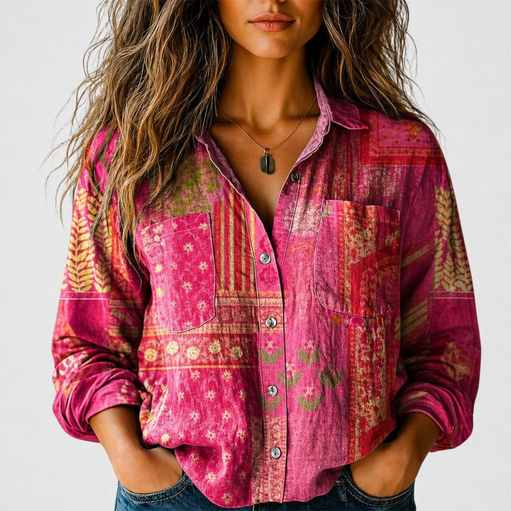 Savannah - Women's Boho Print Button-Front Shirt