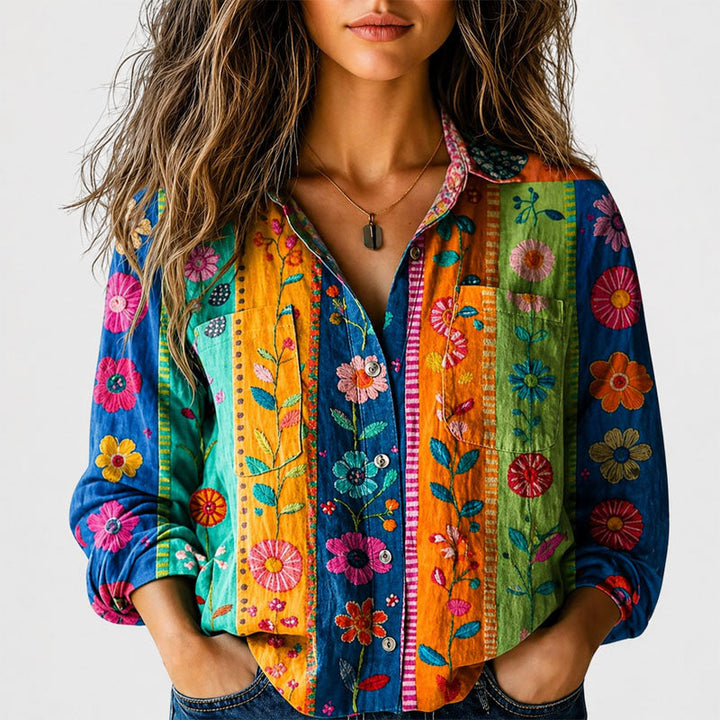Savannah - Women's Boho Print Button-Front Shirt