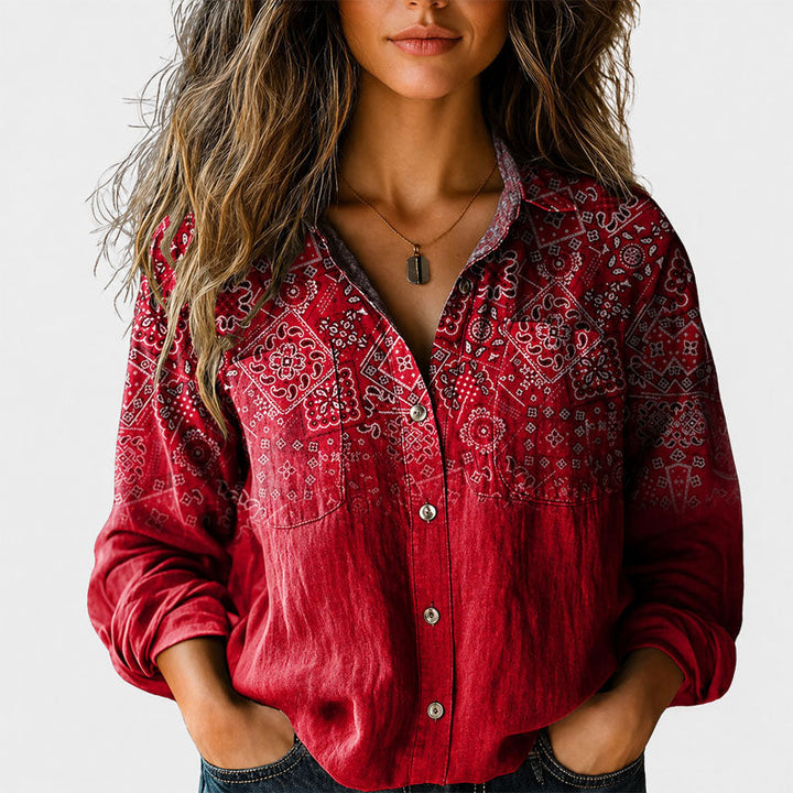 Savannah - Women's Boho Print Button-Front Shirt