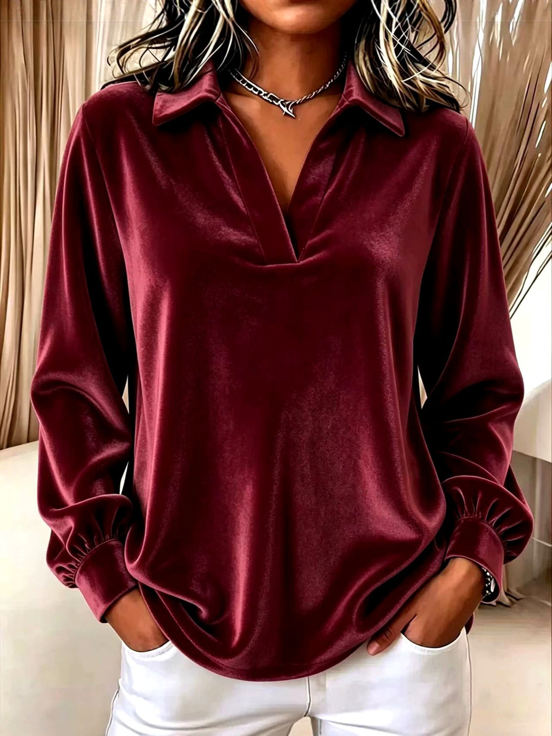 Shelley - Women's Velvet V-Neck Long Sleeve Sweater 3