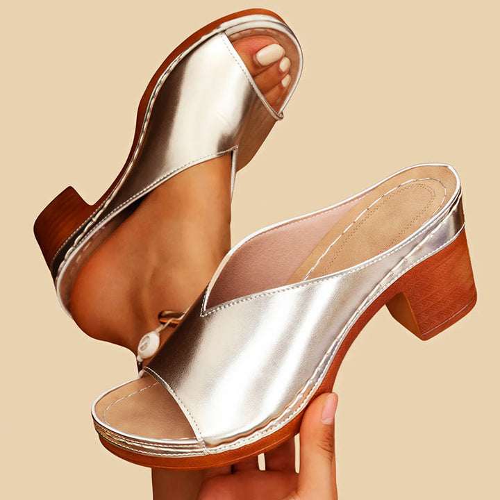 Skylar - Women's Wide Strap Stacked Heel Slide Sandals