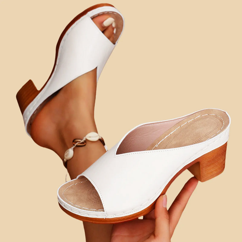 Skylar - Women's Wide Strap Stacked Heel Slide Sandals