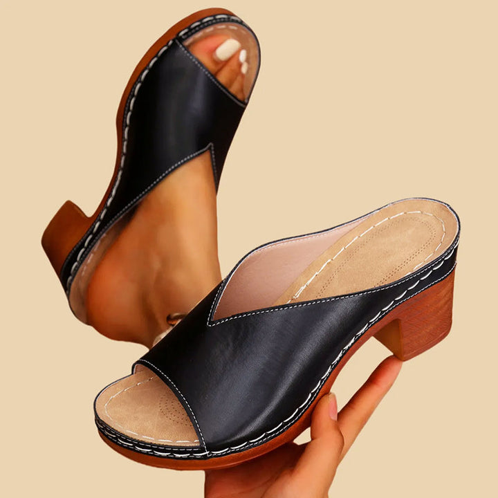 Skylar - Women's Wide Strap Stacked Heel Slide Sandals