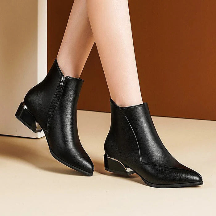 Sloane - Women's Pointed-Toe Ankle Boots with Hardware Accent