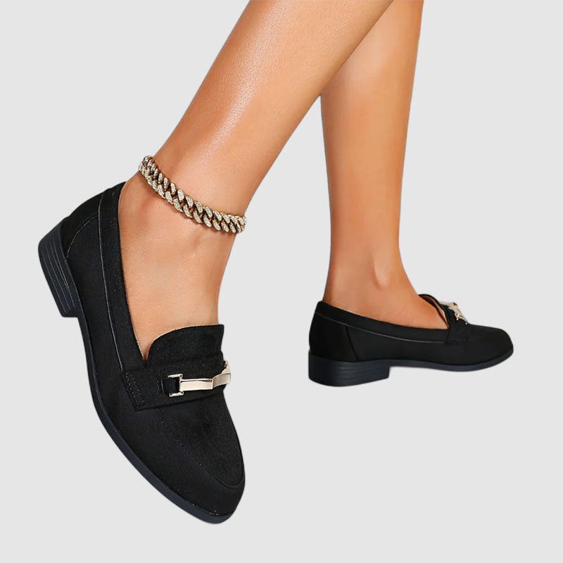 Sophia - Women's Metal Accent Suede Loafers