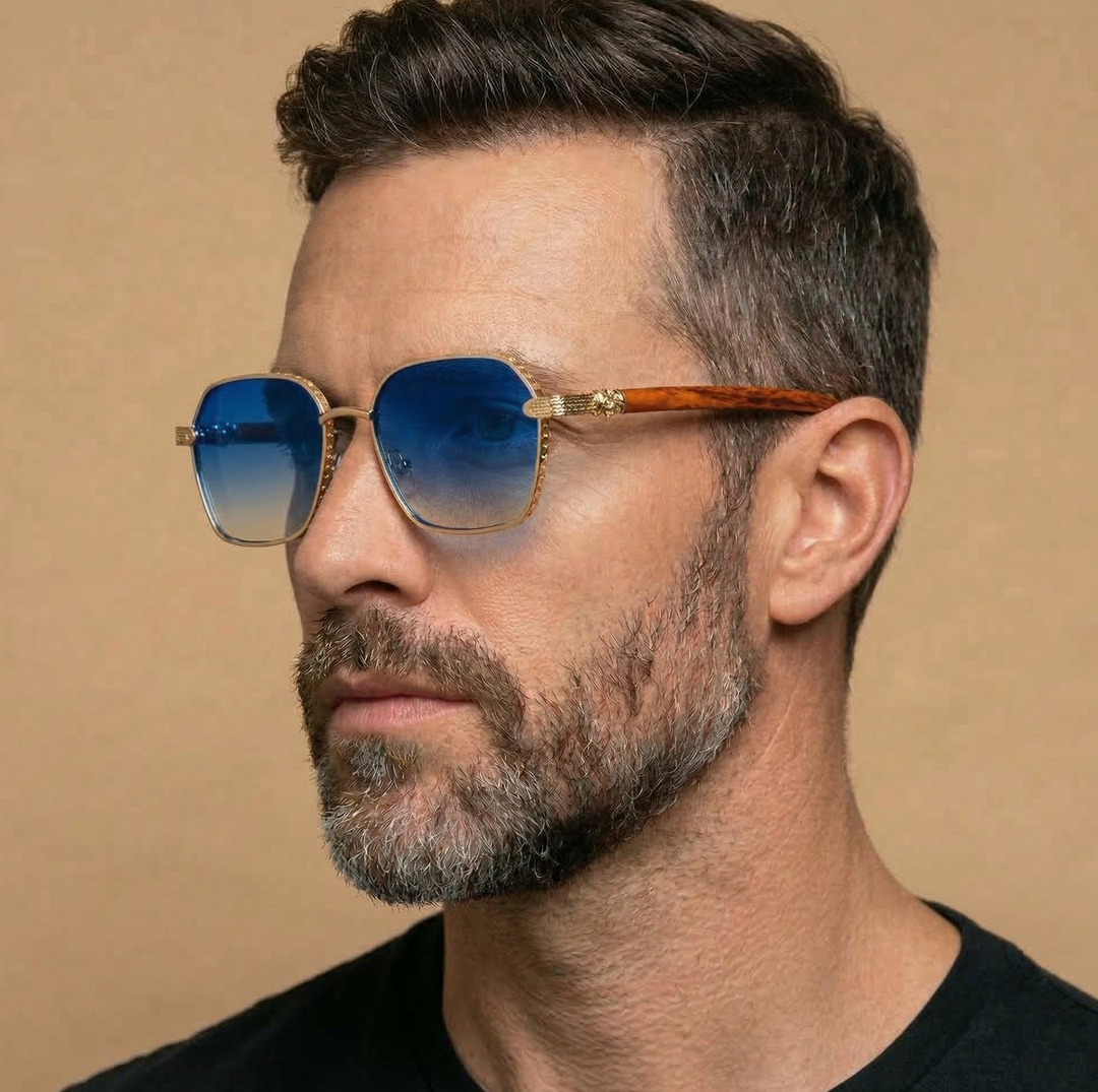 Square Sunglasses with Wood-Style Temples