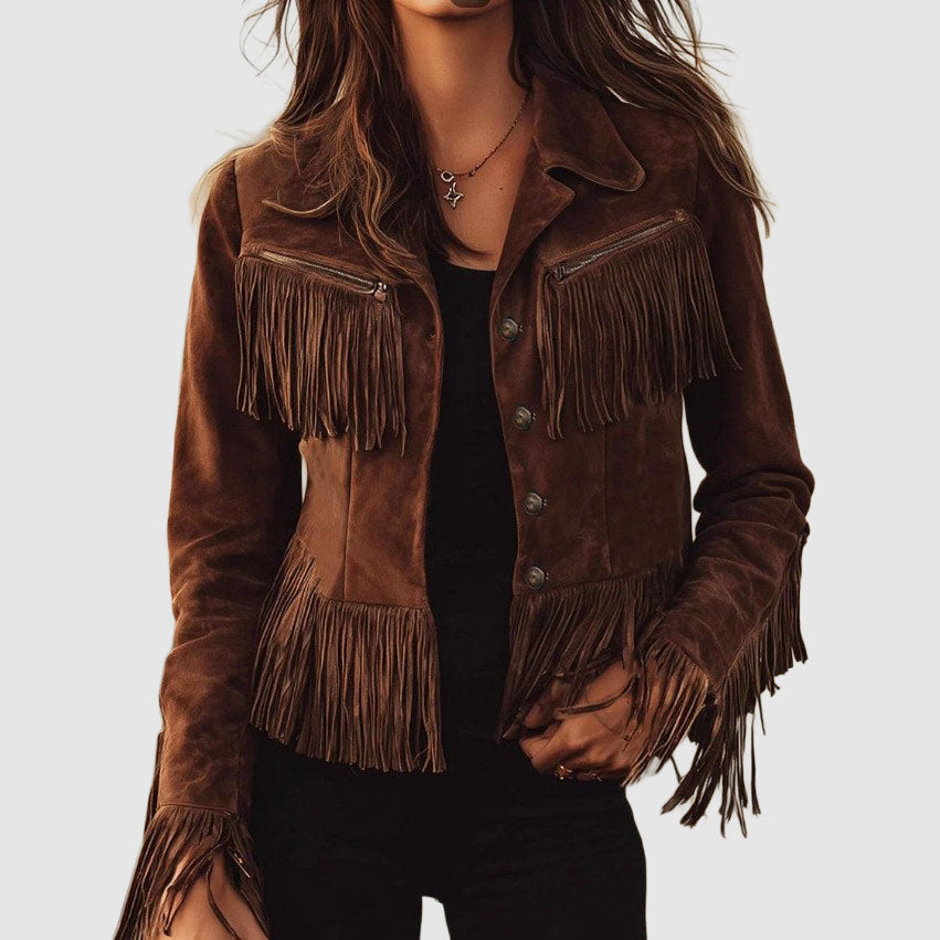 Stella - Boho Western Suede Tassel Jacket with Zipper Pockets
