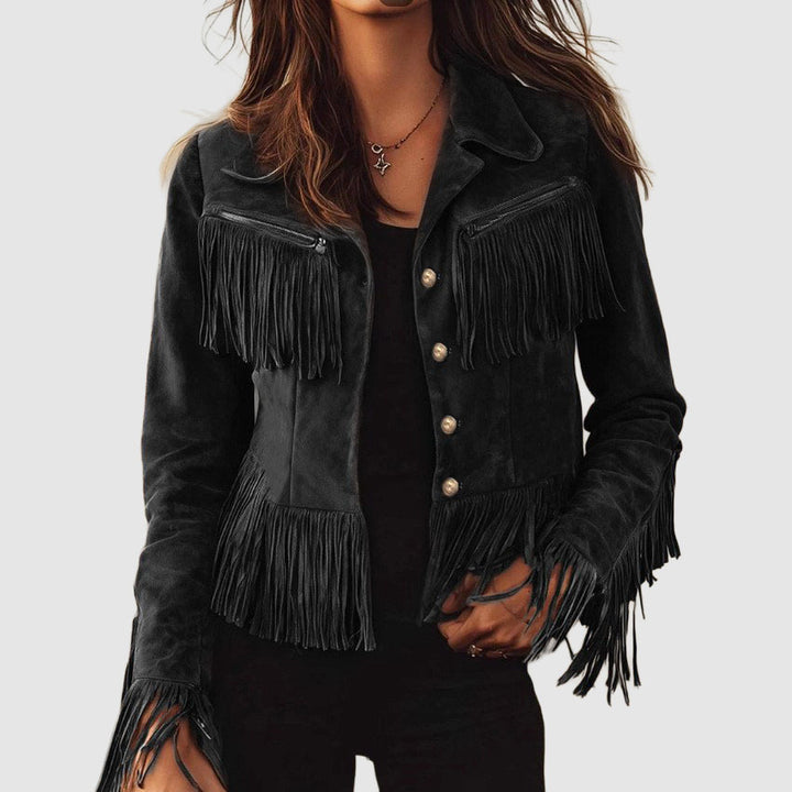 Stella - Boho Western Suede Tassel Jacket with Zipper Pockets