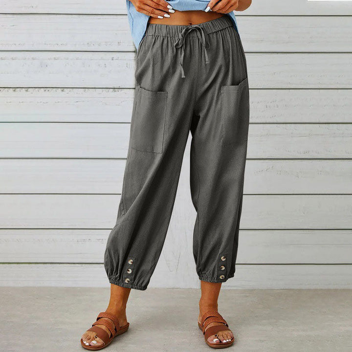 Stephanie - Women's Relaxed Cropped Patch-Pocket Pants