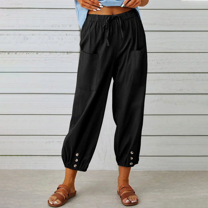 Stephanie - Women's Relaxed Cropped Patch-Pocket Pants