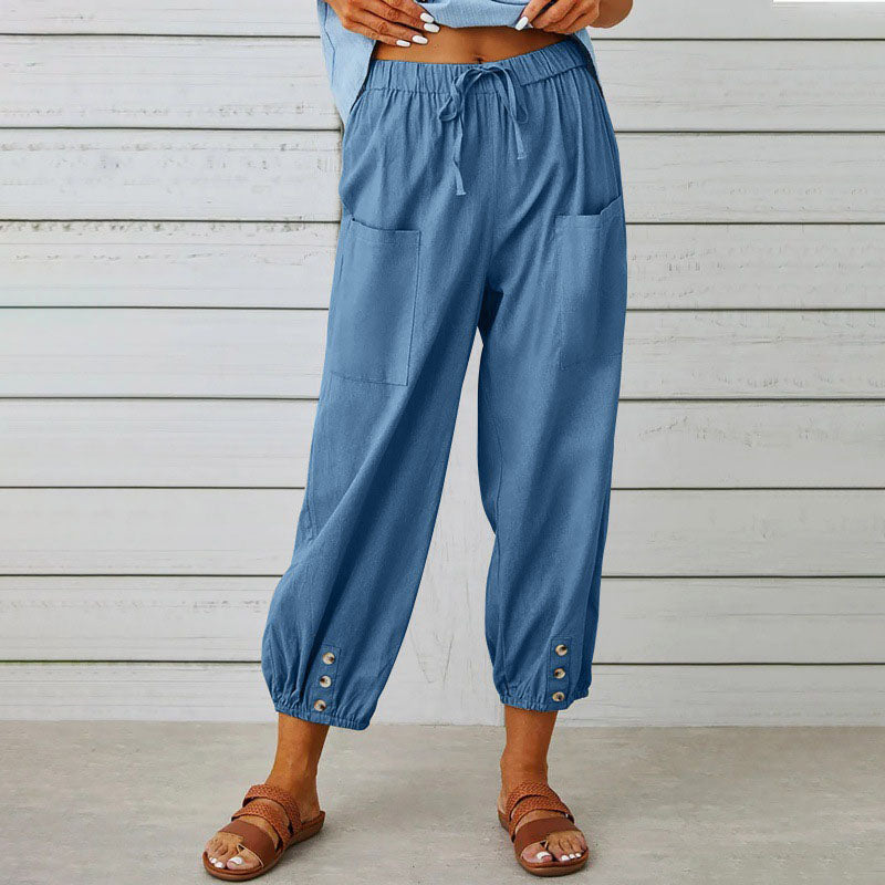 Stephanie - Women's Relaxed Cropped Patch-Pocket Pants