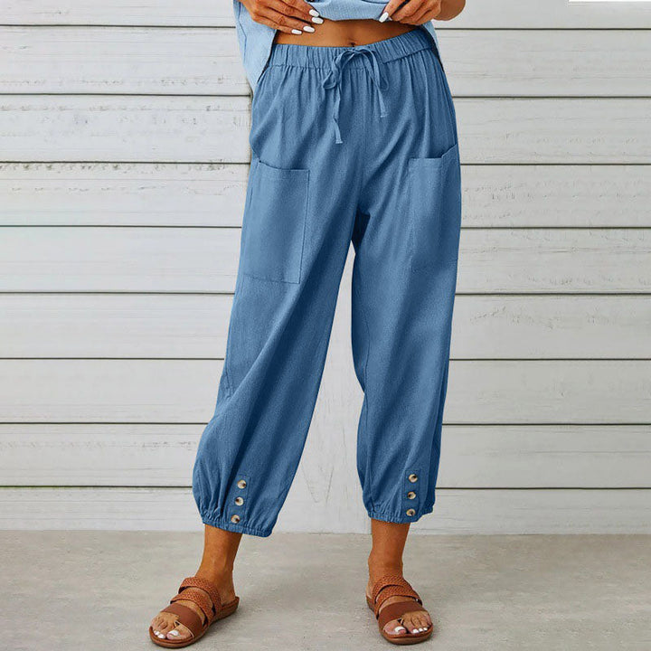 Stephanie - Women's Relaxed Cropped Patch-Pocket Pants