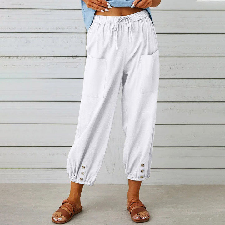 Stephanie - Women's Relaxed Cropped Patch-Pocket Pants