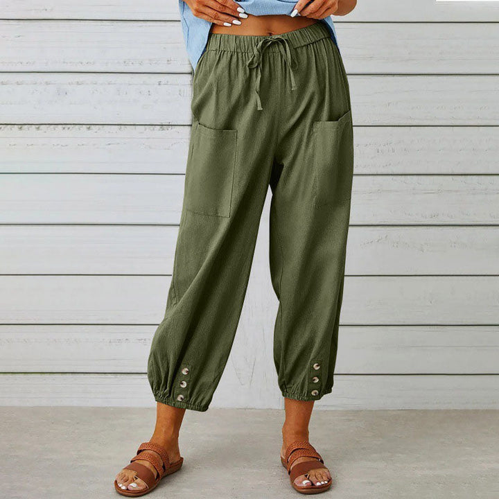 Stephanie - Women's Relaxed Cropped Patch-Pocket Pants
