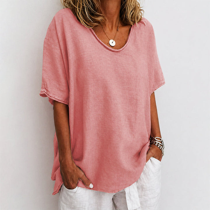 Stephanie - Women's Short Sleeve Loose-Fit Crewneck Top