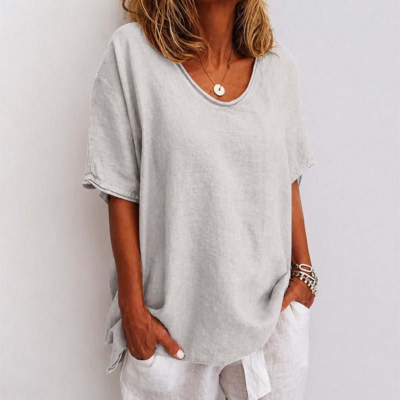Stephanie - Women's Short Sleeve Loose-Fit Crewneck Top