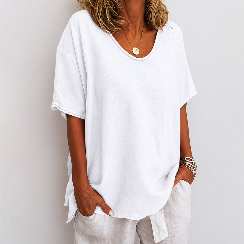Stephanie - Women's Short Sleeve Loose-Fit Crewneck Top
