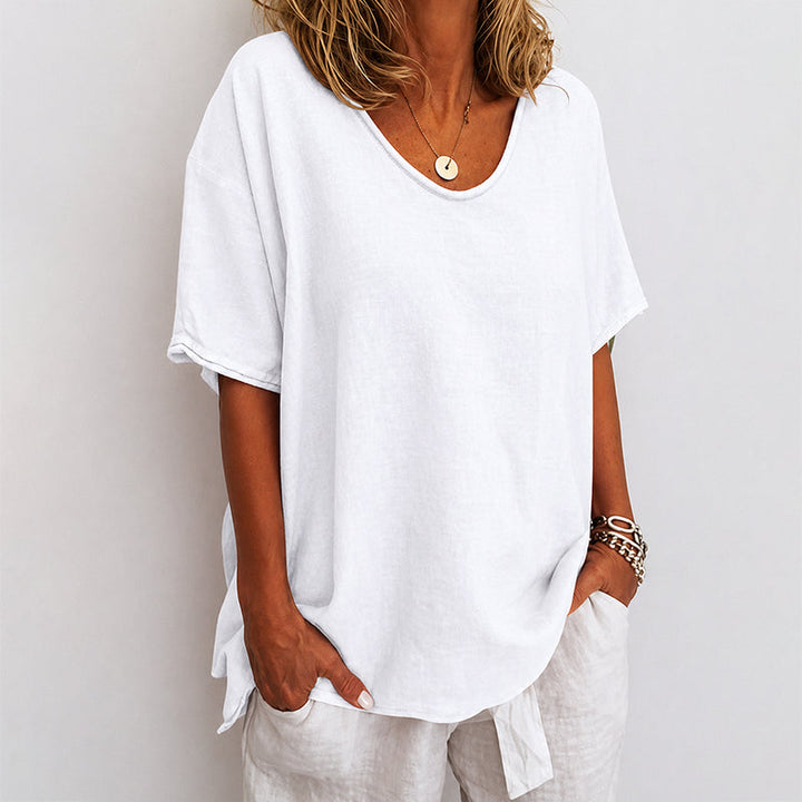 Stephanie - Women's Short Sleeve Loose-Fit Crewneck Top