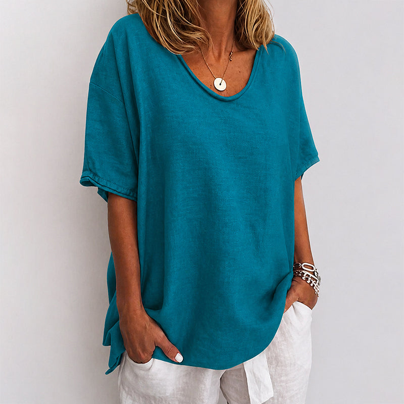Stephanie - Women's Short Sleeve Loose-Fit Crewneck Top