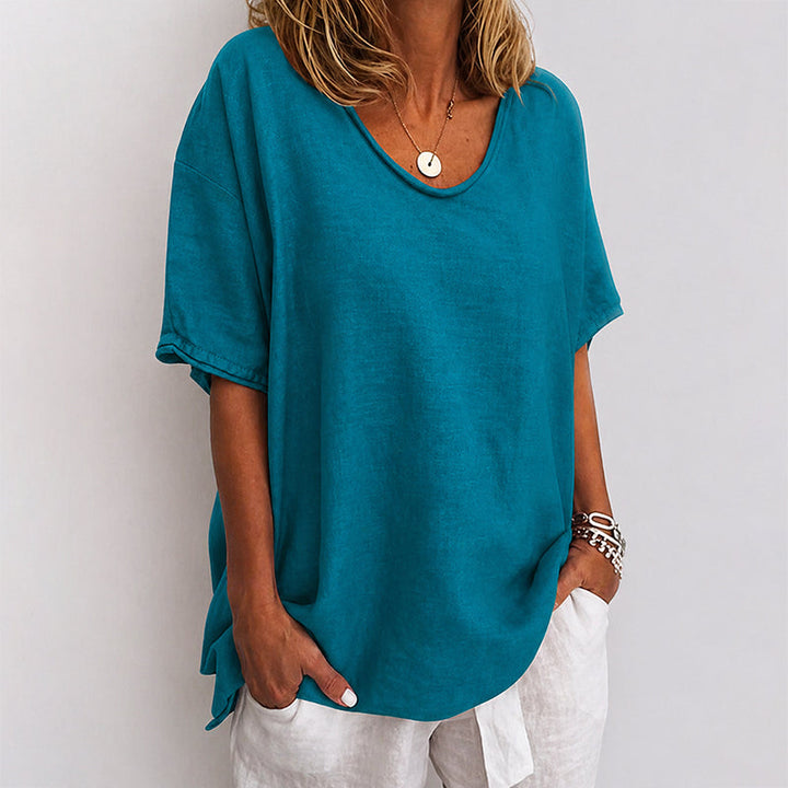 Stephanie - Women's Short Sleeve Loose-Fit Crewneck Top