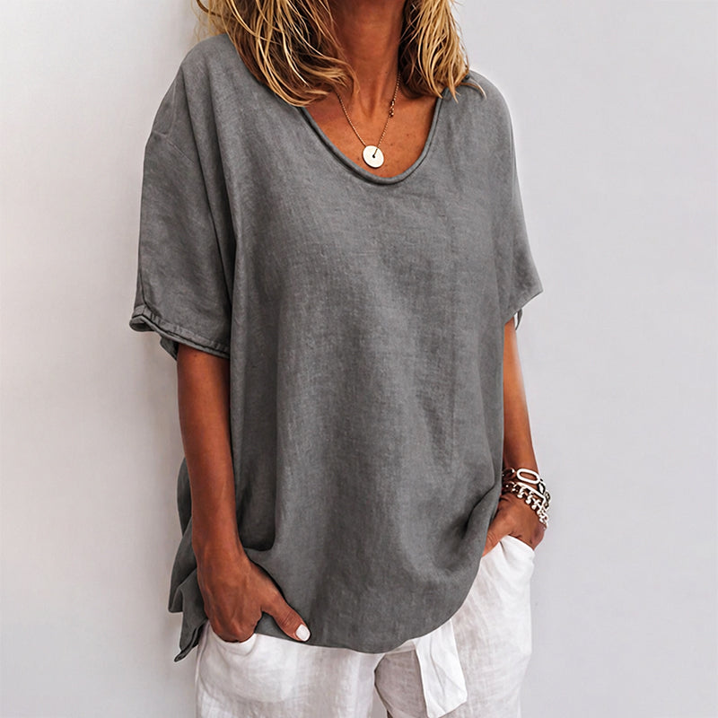 Stephanie - Women's Short Sleeve Loose-Fit Crewneck Top