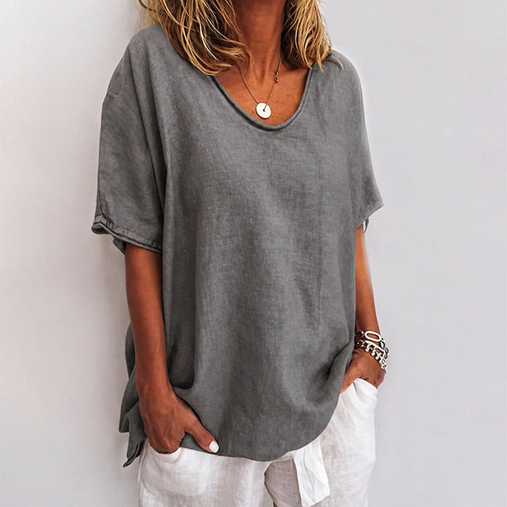 Stephanie - Women's Short Sleeve Loose-Fit Crewneck Top