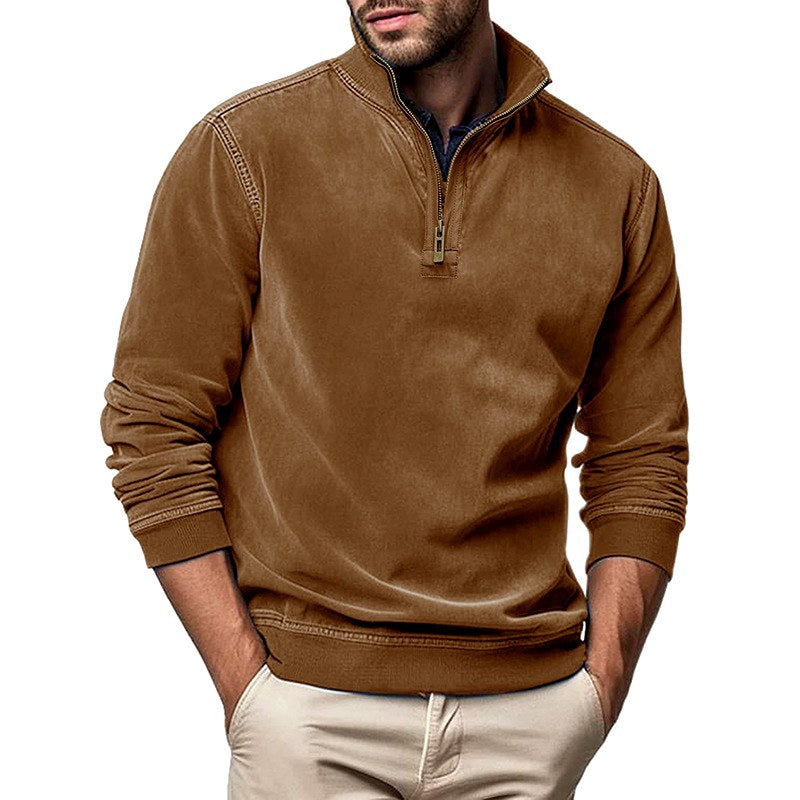 Sterling - Men's Faux Suede Quarter-Zip Sweatshirt