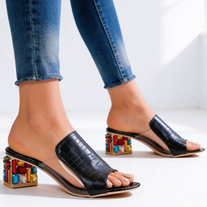 Susan - Women's Open Toe Jewel Block Heel Sandals