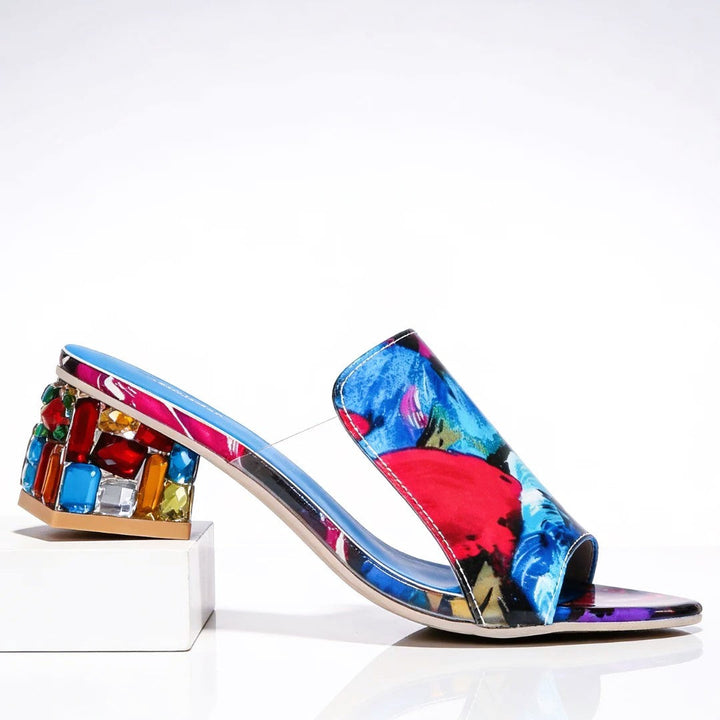 Susan - Women's Open Toe Jewel Block Heel Sandals