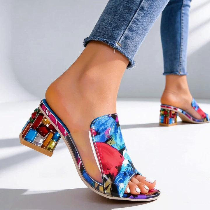 Susan - Women's Open Toe Jewel Block Heel Sandals