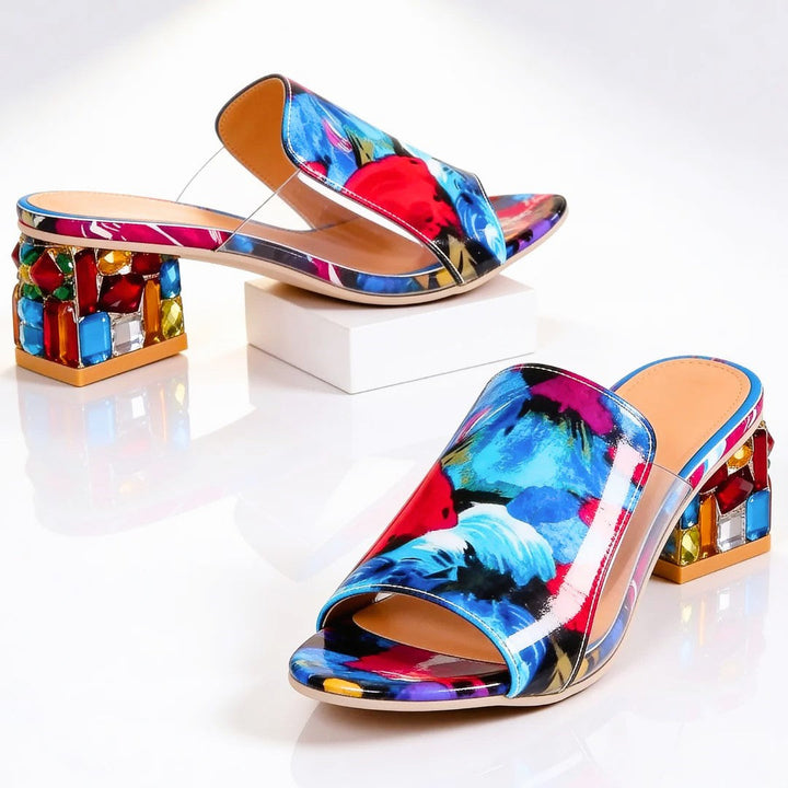 Susan - Women's Open Toe Jewel Block Heel Sandals