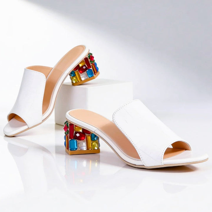 Susan - Women's Open Toe Jewel Block Heel Sandals