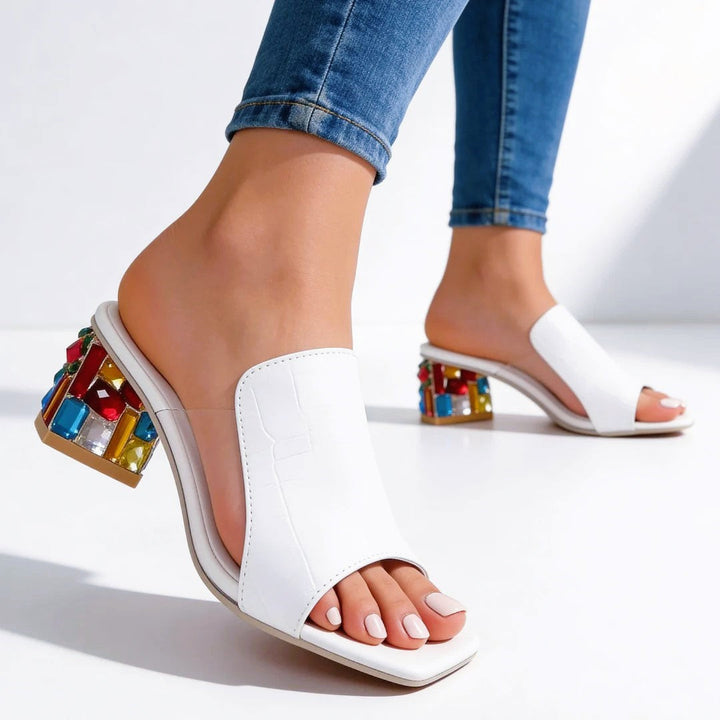 Susan - Women's Open Toe Jewel Block Heel Sandals
