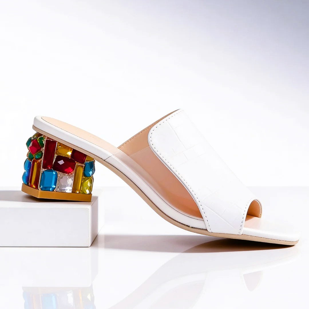Susan - Women's Open Toe Jewel Block Heel Sandals