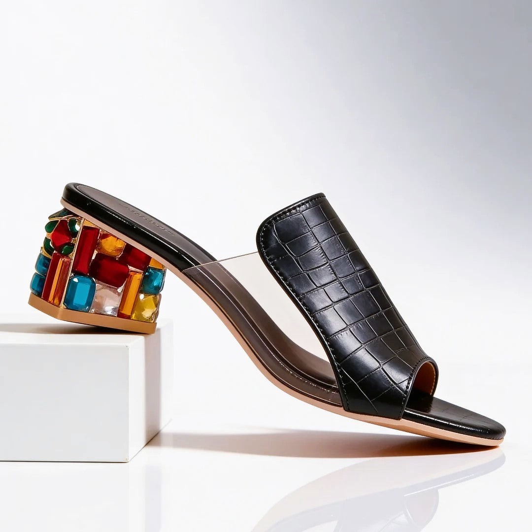 Susan - Women's Open Toe Jewel Block Heel Sandals
