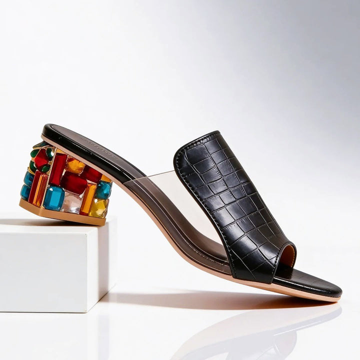 Susan - Women's Open Toe Jewel Block Heel Sandals